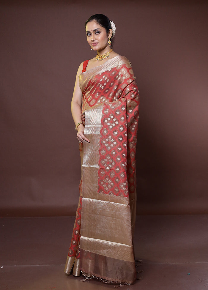 Red Organza Saree With Blouse Piece