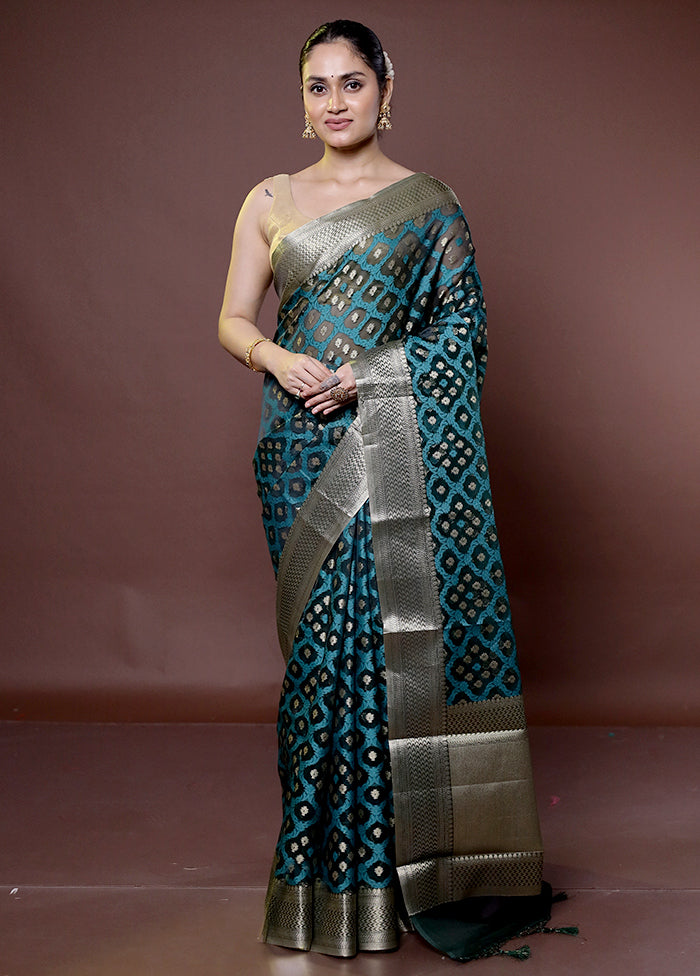 Blue Organza Saree With Blouse Piece