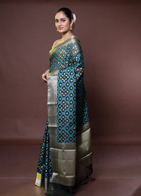 Blue Organza Saree With Blouse Piece