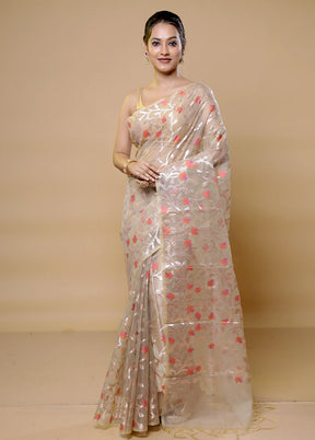 Cream Organza Saree With Blouse Piece