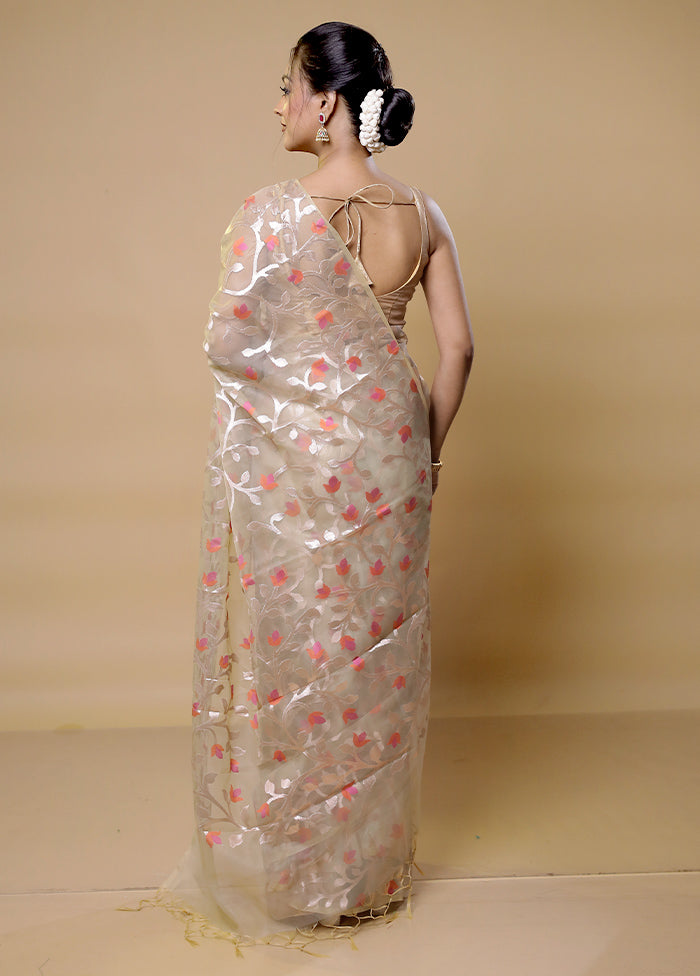 Cream Organza Saree With Blouse Piece