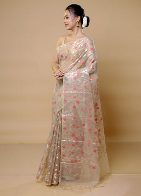 Cream Organza Saree With Blouse Piece