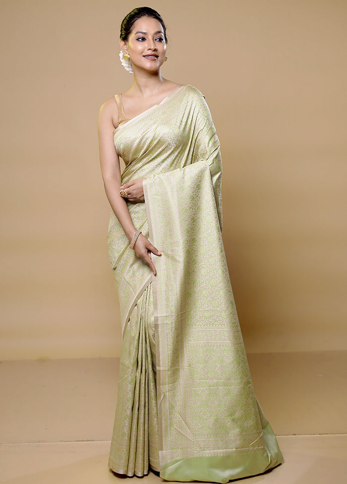 Cream Jamewar Silk Saree With Blouse Piece