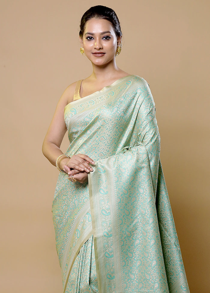 Green Jamewar Silk Saree With Blouse Piece