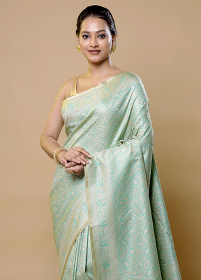 Green Jamewar Silk Saree With Blouse Piece