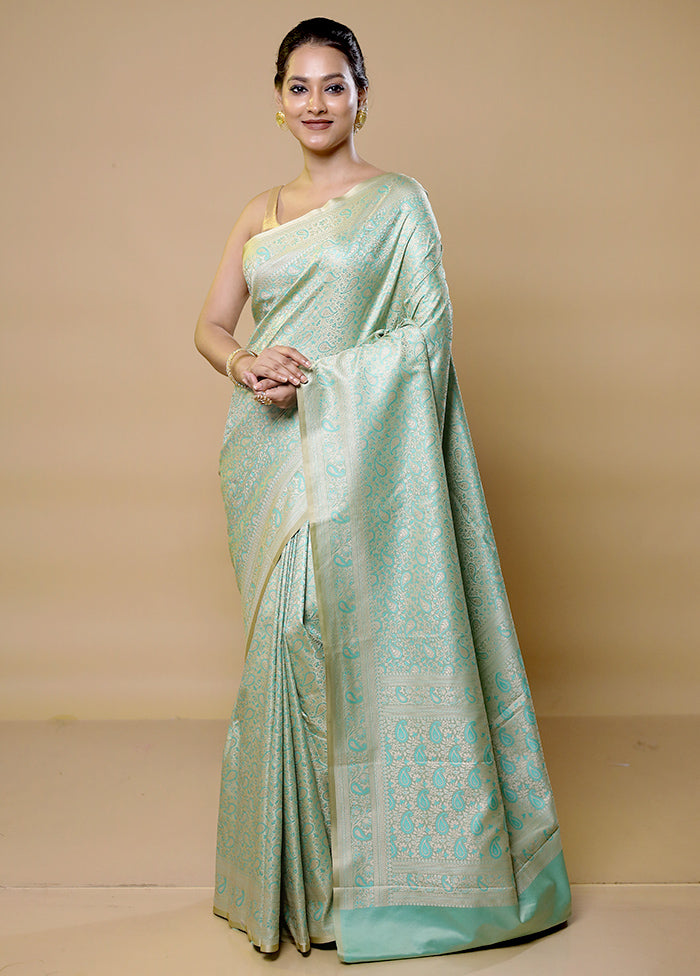 Green Jamewar Silk Saree With Blouse Piece