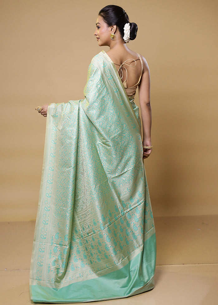 Green Jamewar Silk Saree With Blouse Piece