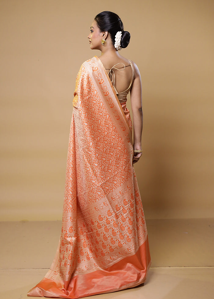 Orange Jamewar Silk Saree With Blouse Piece