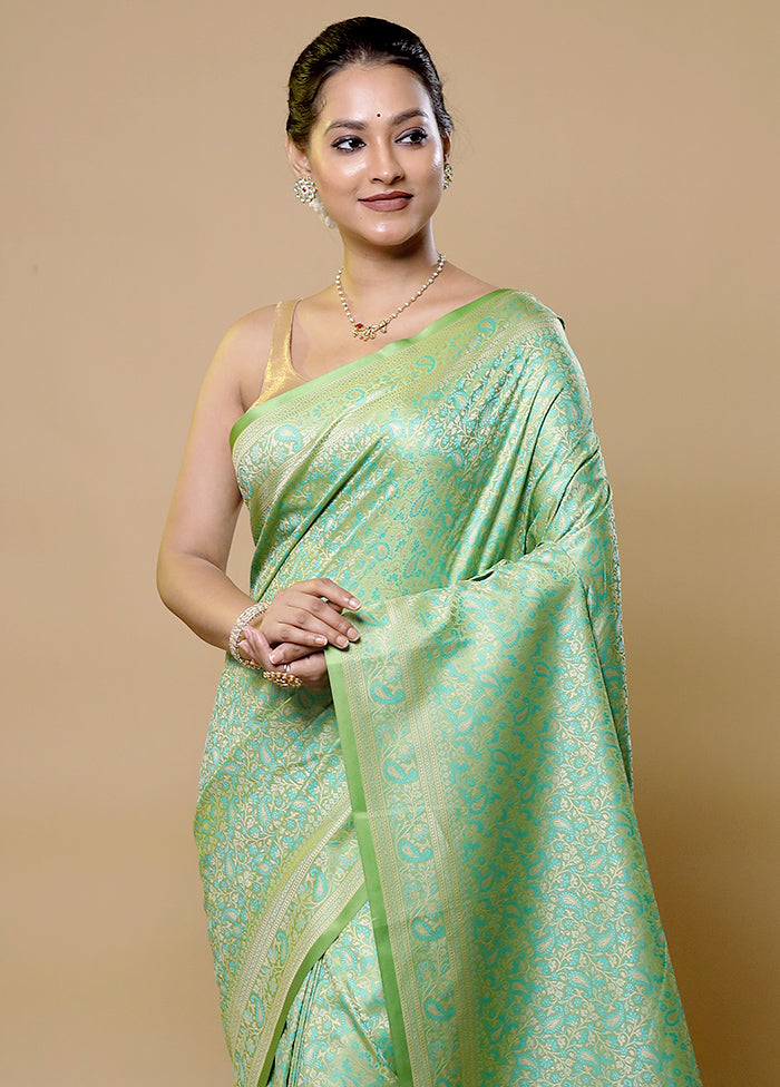 Green Jamewar Silk Saree With Blouse Piece