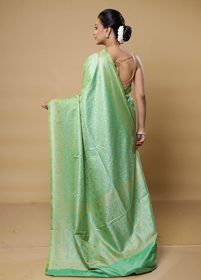 Green Jamewar Silk Saree With Blouse Piece