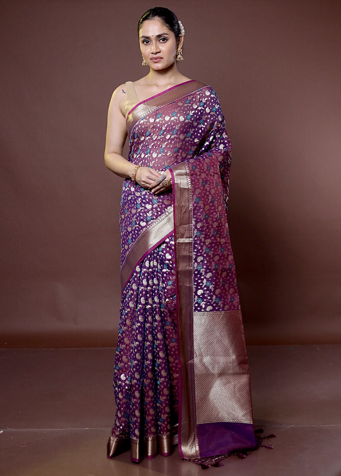 Purple Kora Silk Saree With Blouse Piece