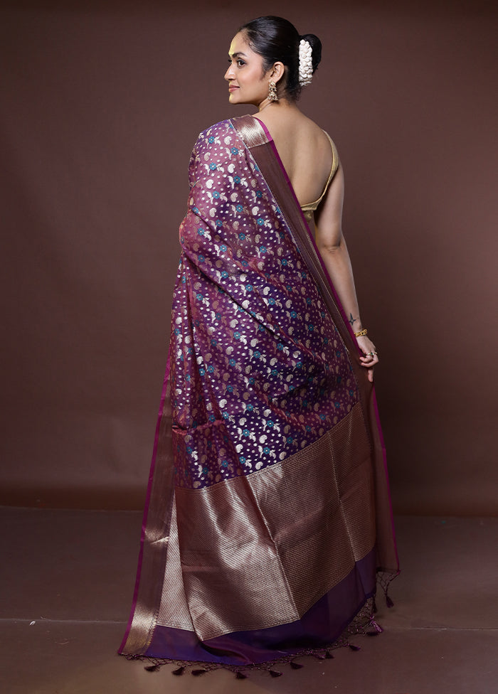 Purple Kora Silk Saree With Blouse Piece