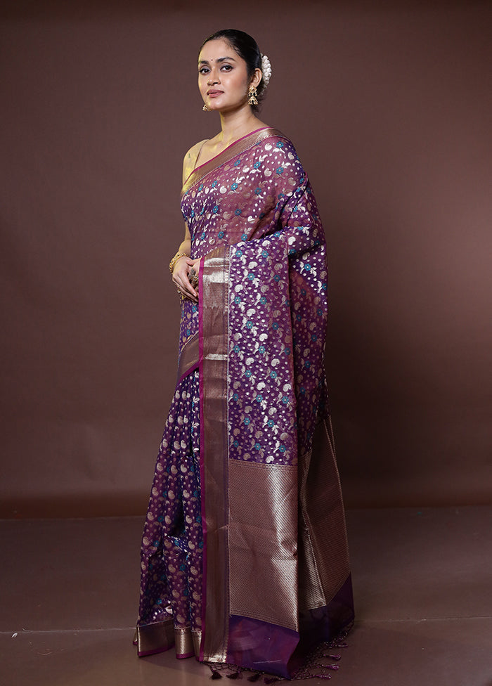 Purple Kora Silk Saree With Blouse Piece