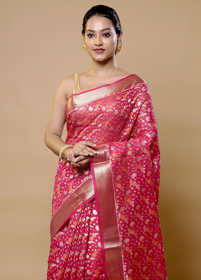 Pink Kora Silk Saree With Blouse Piece