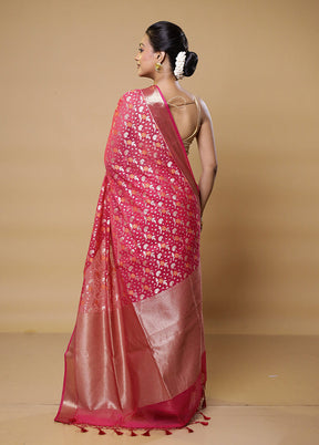 Pink Kora Silk Saree With Blouse Piece