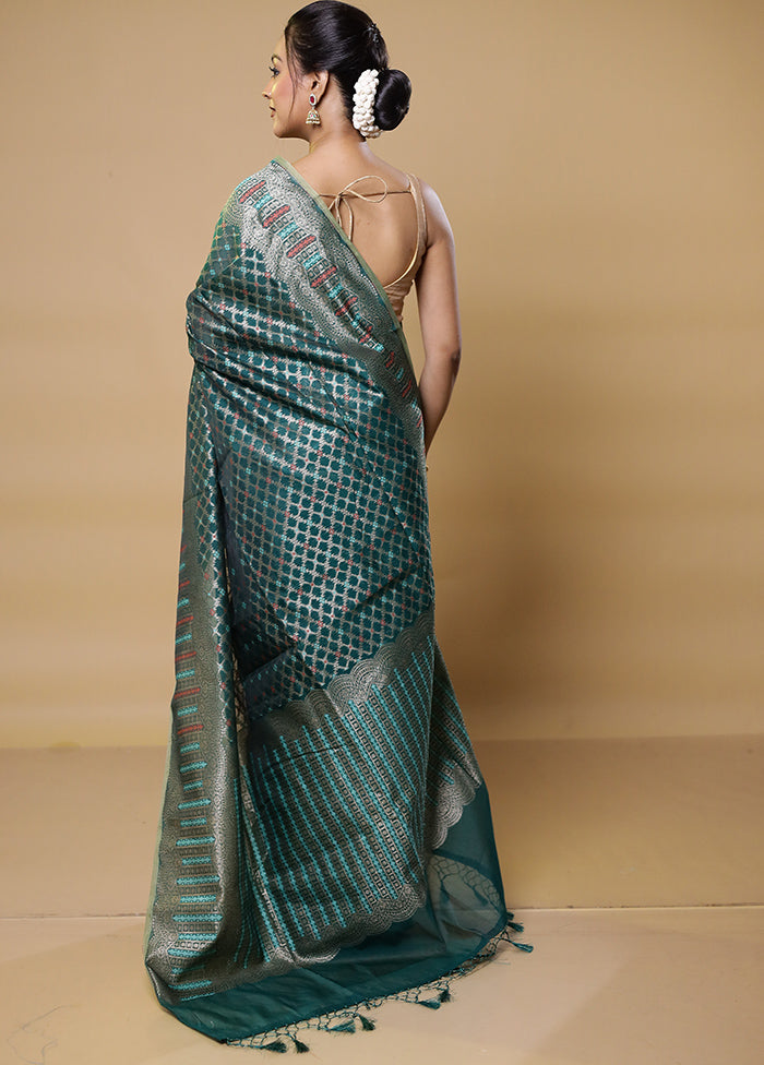 Green Kora Silk Saree With Blouse Piece