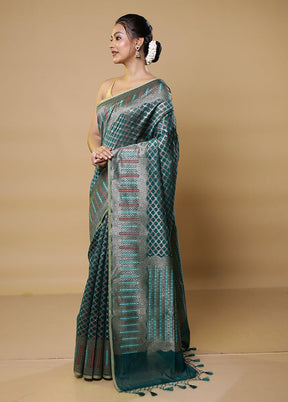 Green Kora Silk Saree With Blouse Piece