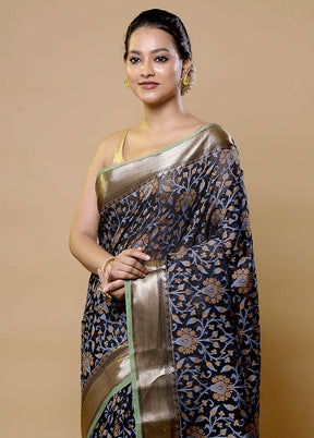 Blue Kora Silk Saree With Blouse Piece