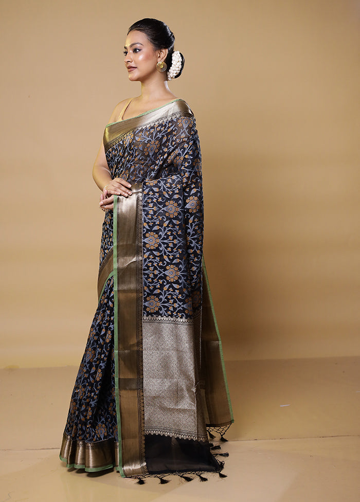 Blue Kora Silk Saree With Blouse Piece