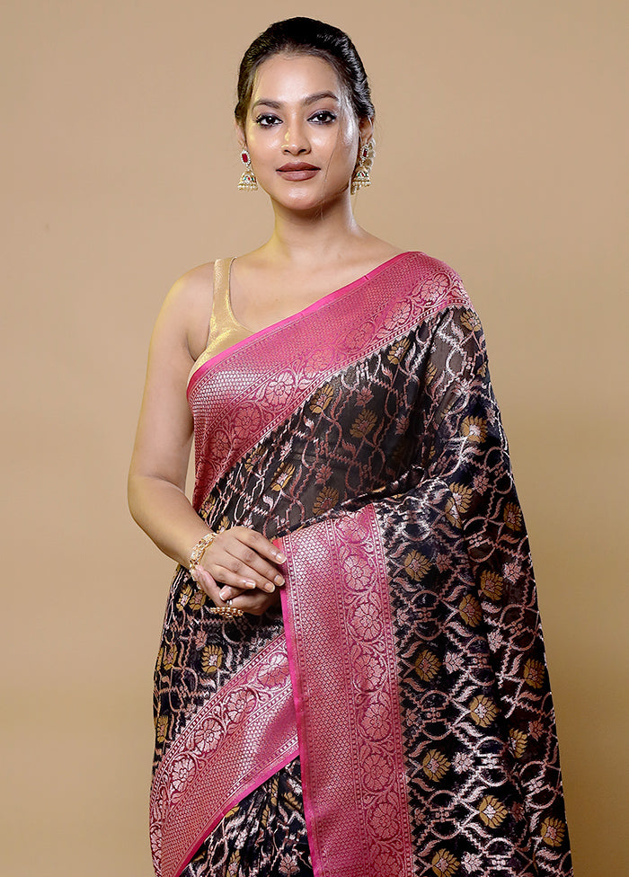 Black Kora Silk Saree With Blouse Piece