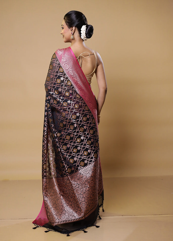 Black Kora Silk Saree With Blouse Piece