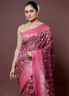 Pink Kora Silk Saree With Blouse Piece