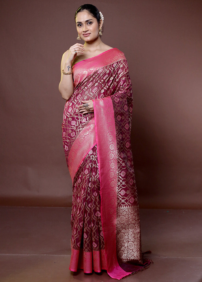 Pink Kora Silk Saree With Blouse Piece