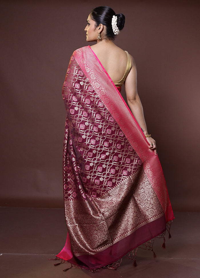 Pink Kora Silk Saree With Blouse Piece