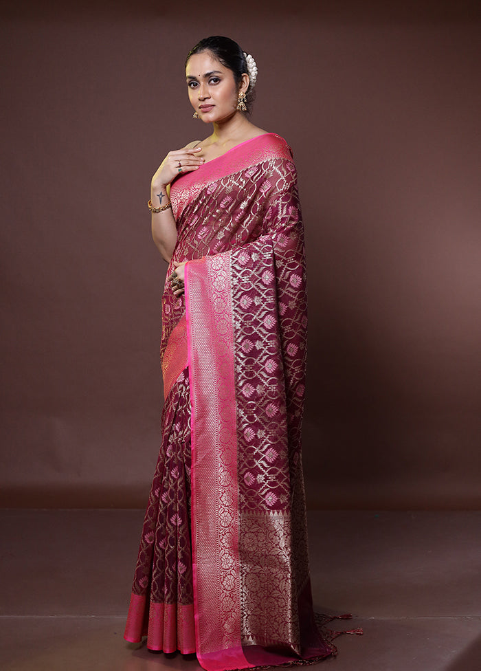 Pink Kora Silk Saree With Blouse Piece