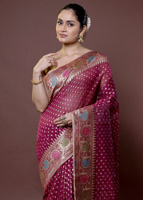 Pink Kora Silk Saree With Blouse Piece