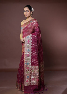 Pink Kora Silk Saree With Blouse Piece