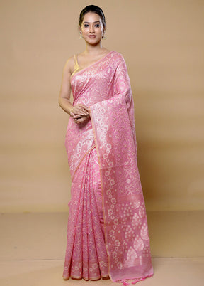 Pink Kora Silk Saree With Blouse Piece