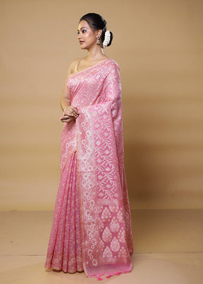 Pink Kora Silk Saree With Blouse Piece