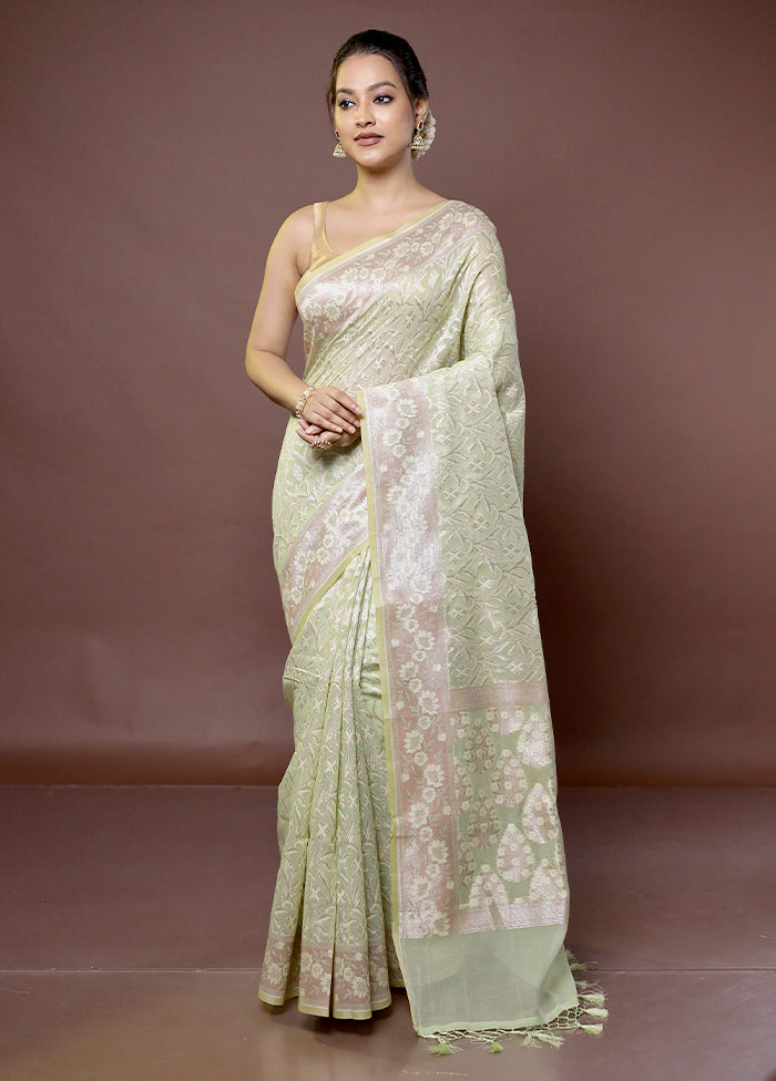 Green Kora Silk Saree With Blouse Piece