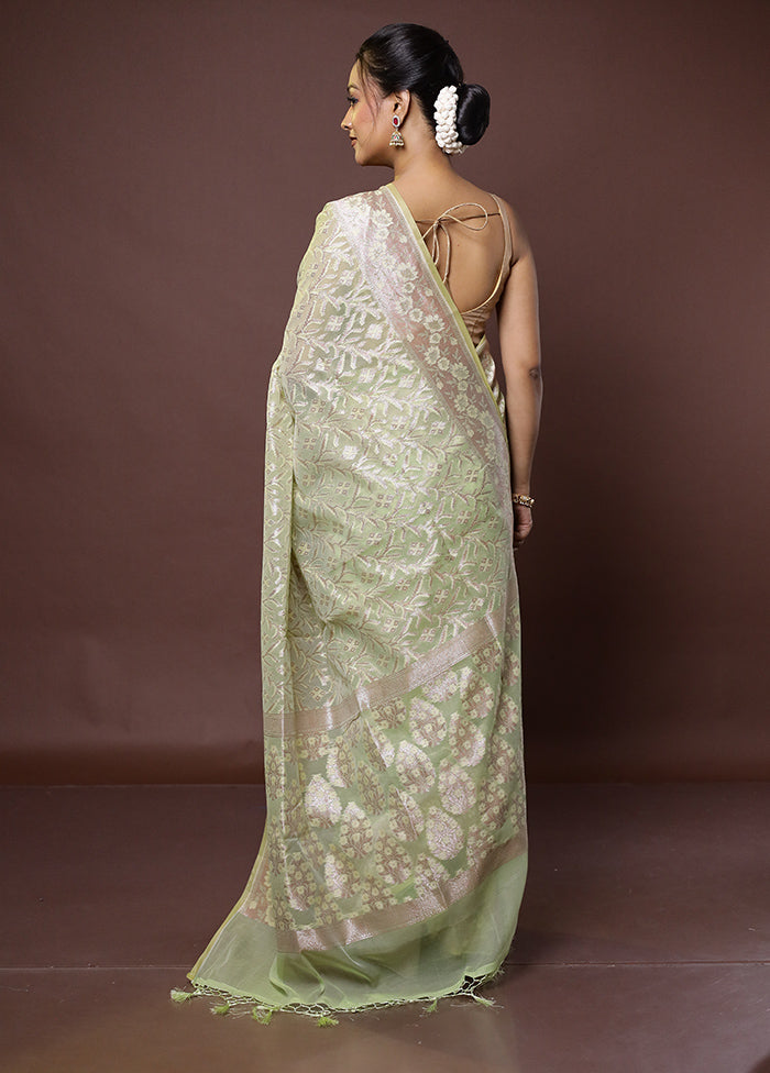 Green Kora Silk Saree With Blouse Piece