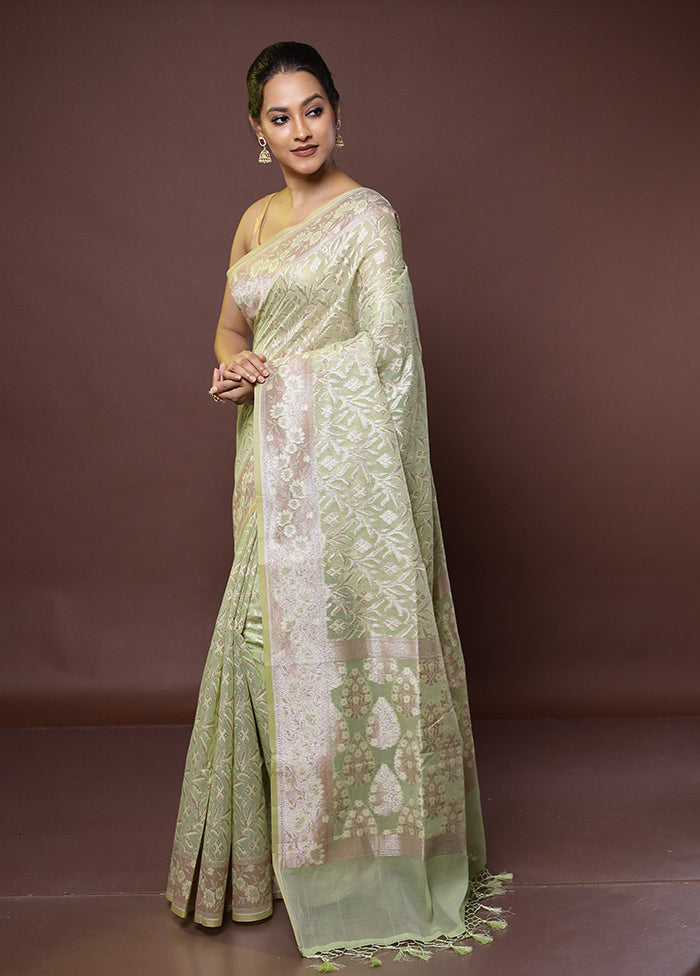 Green Kora Silk Saree With Blouse Piece