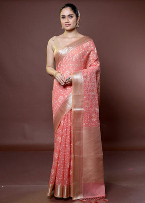 Pink Kora Silk Saree With Blouse Piece