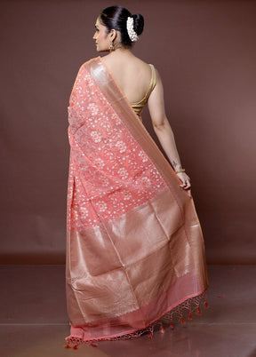 Pink Kora Silk Saree With Blouse Piece