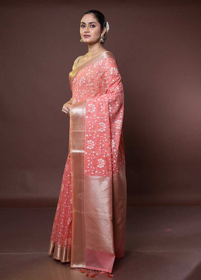 Pink Kora Silk Saree With Blouse Piece