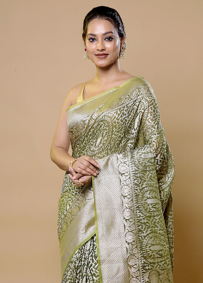 Green Kora Silk Saree With Blouse Piece