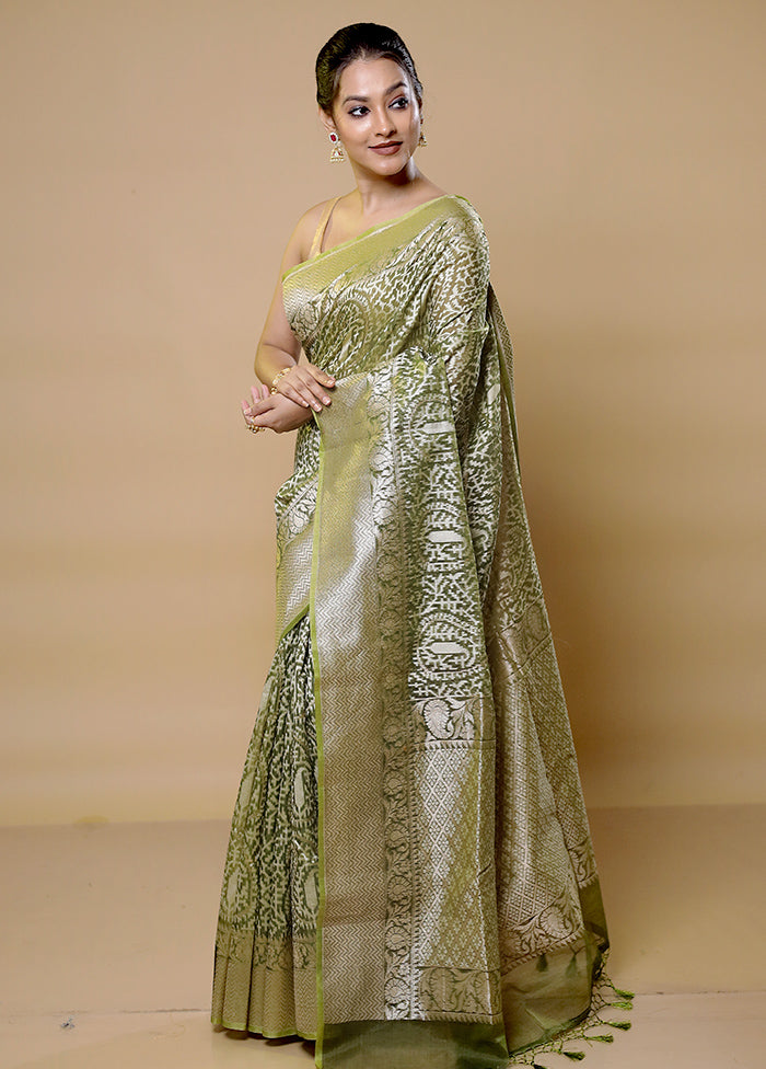 Green Kora Silk Saree With Blouse Piece