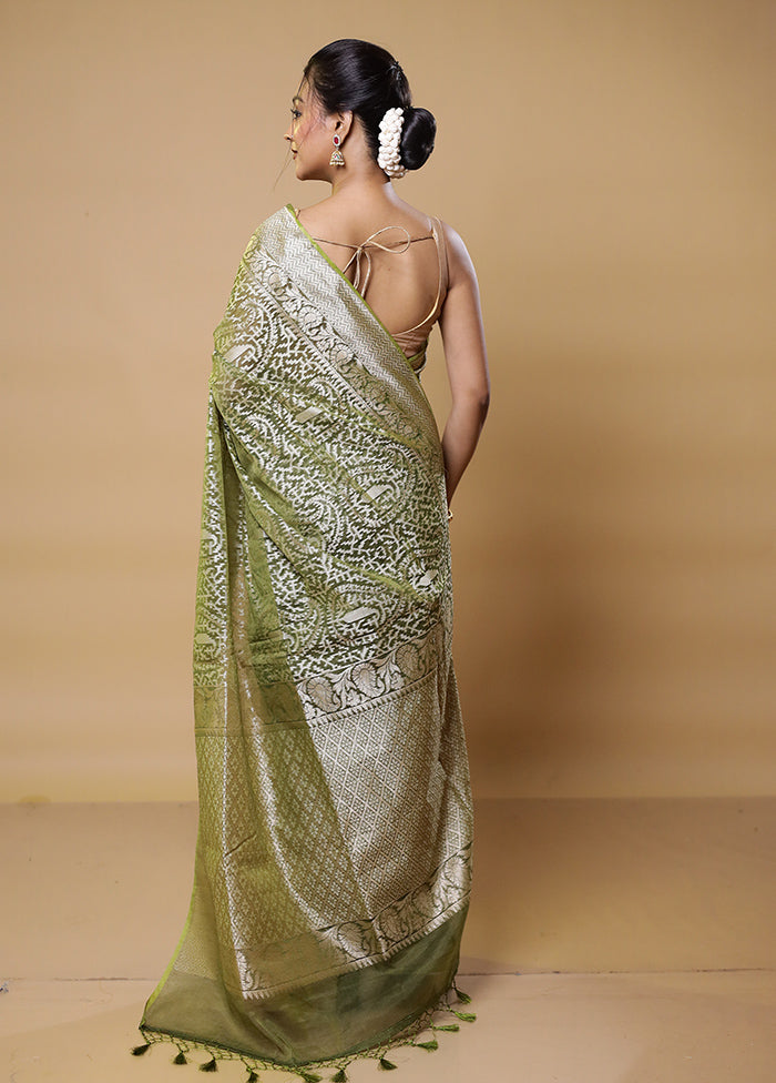 Green Kora Silk Saree With Blouse Piece