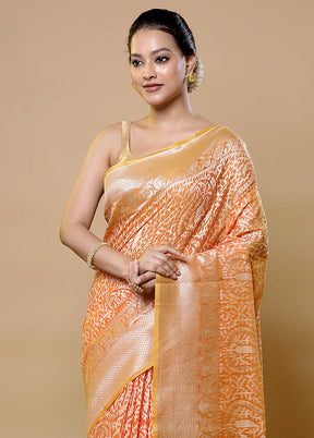 Orange Kora Silk Saree With Blouse Piece