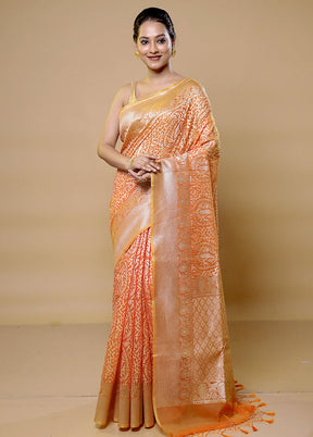 Orange Kora Silk Saree With Blouse Piece