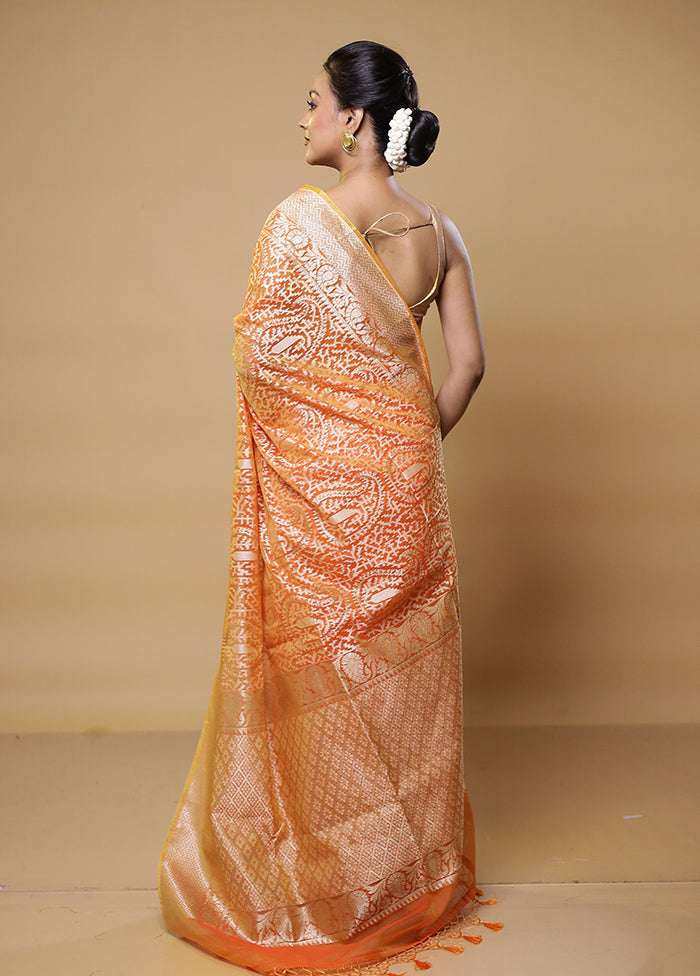 Orange Kora Silk Saree With Blouse Piece