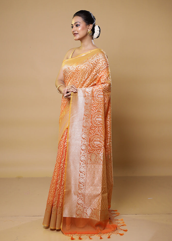 Orange Kora Silk Saree With Blouse Piece