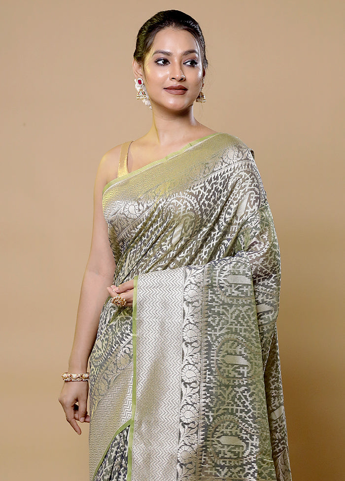 Green Kora Silk Saree With Blouse Piece