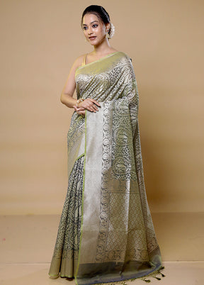 Green Kora Silk Saree With Blouse Piece