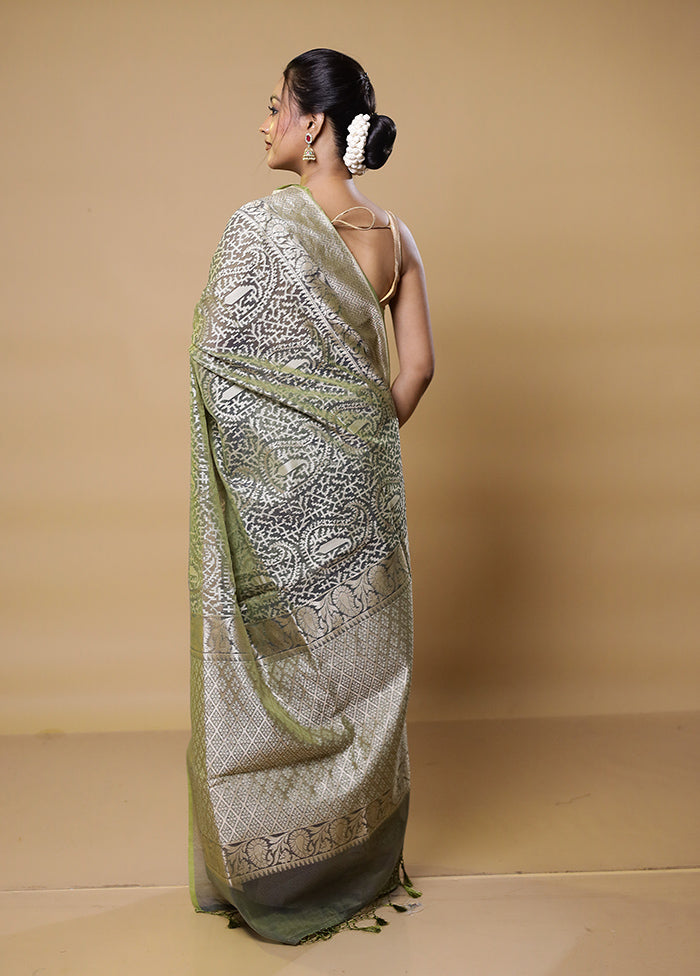 Green Kora Silk Saree With Blouse Piece