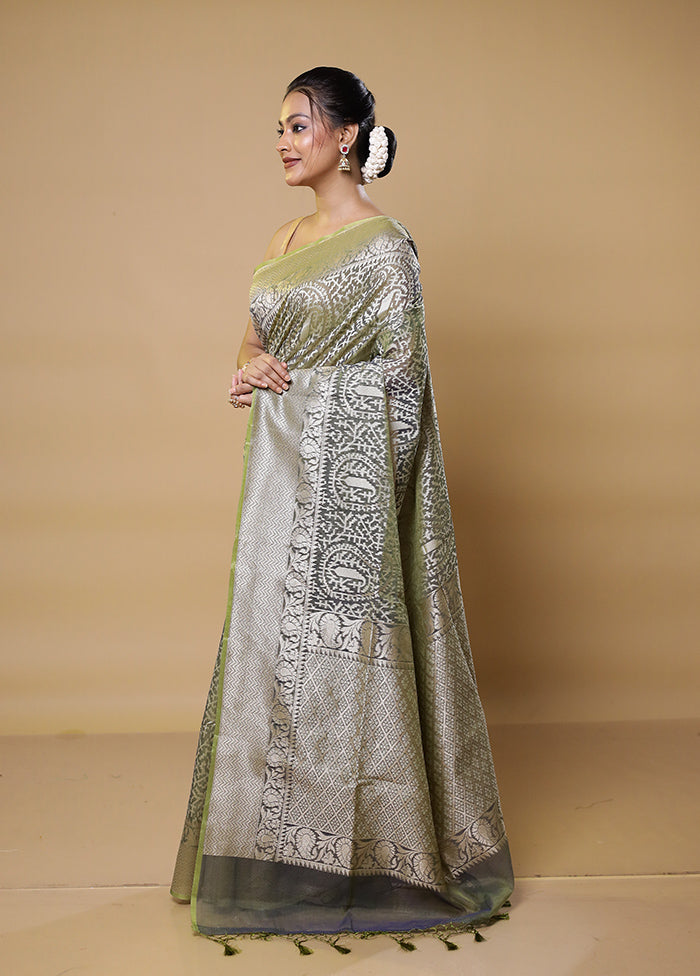 Green Kora Silk Saree With Blouse Piece